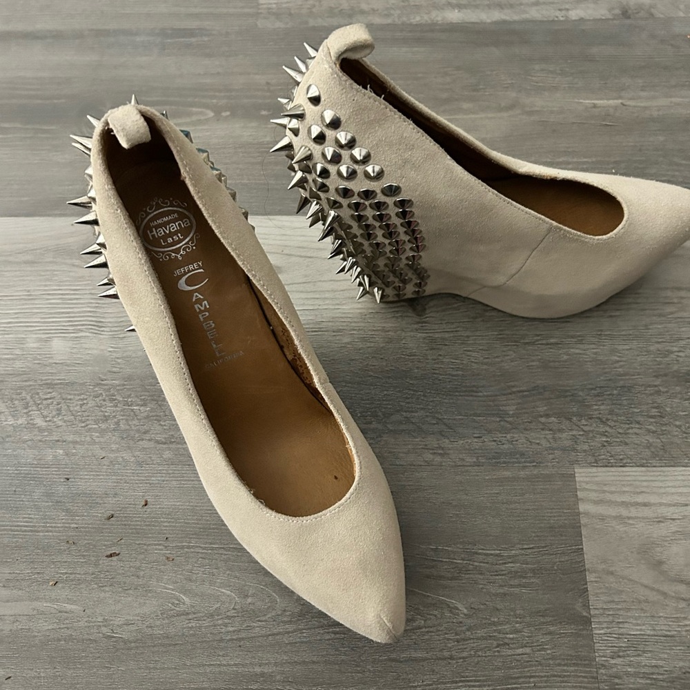 Jeffrey Campbell Cream Shoes with Silver Spikes